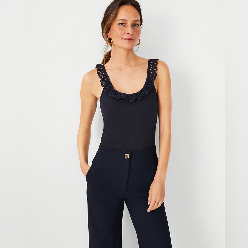 NWT ANN TAYLOR Petite Eyelet Ruffle Tank Top